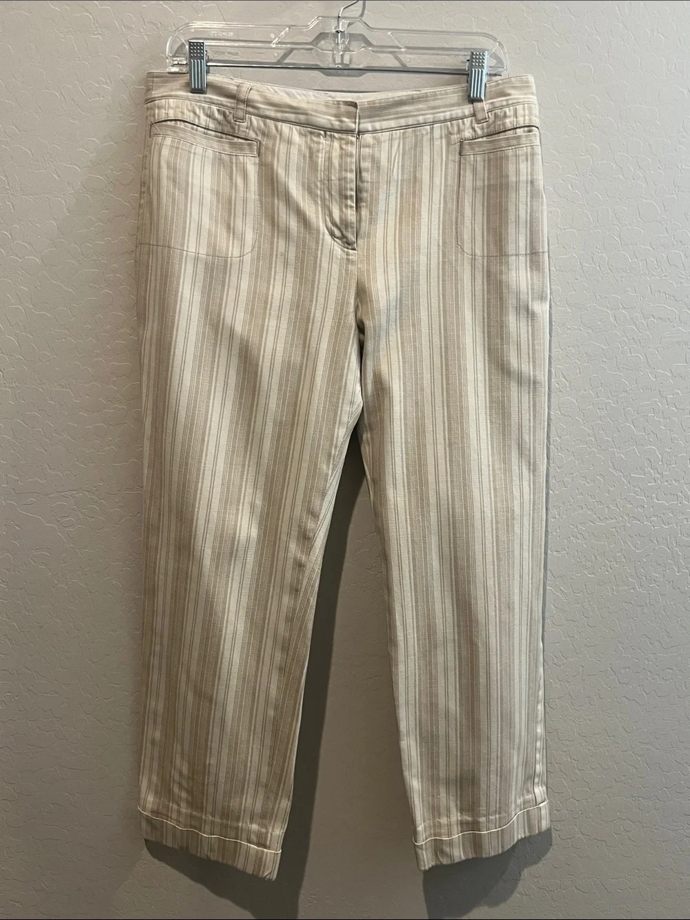 Tory Burch Striped Beige & Cream Crop Pants - Picture 1 of 13